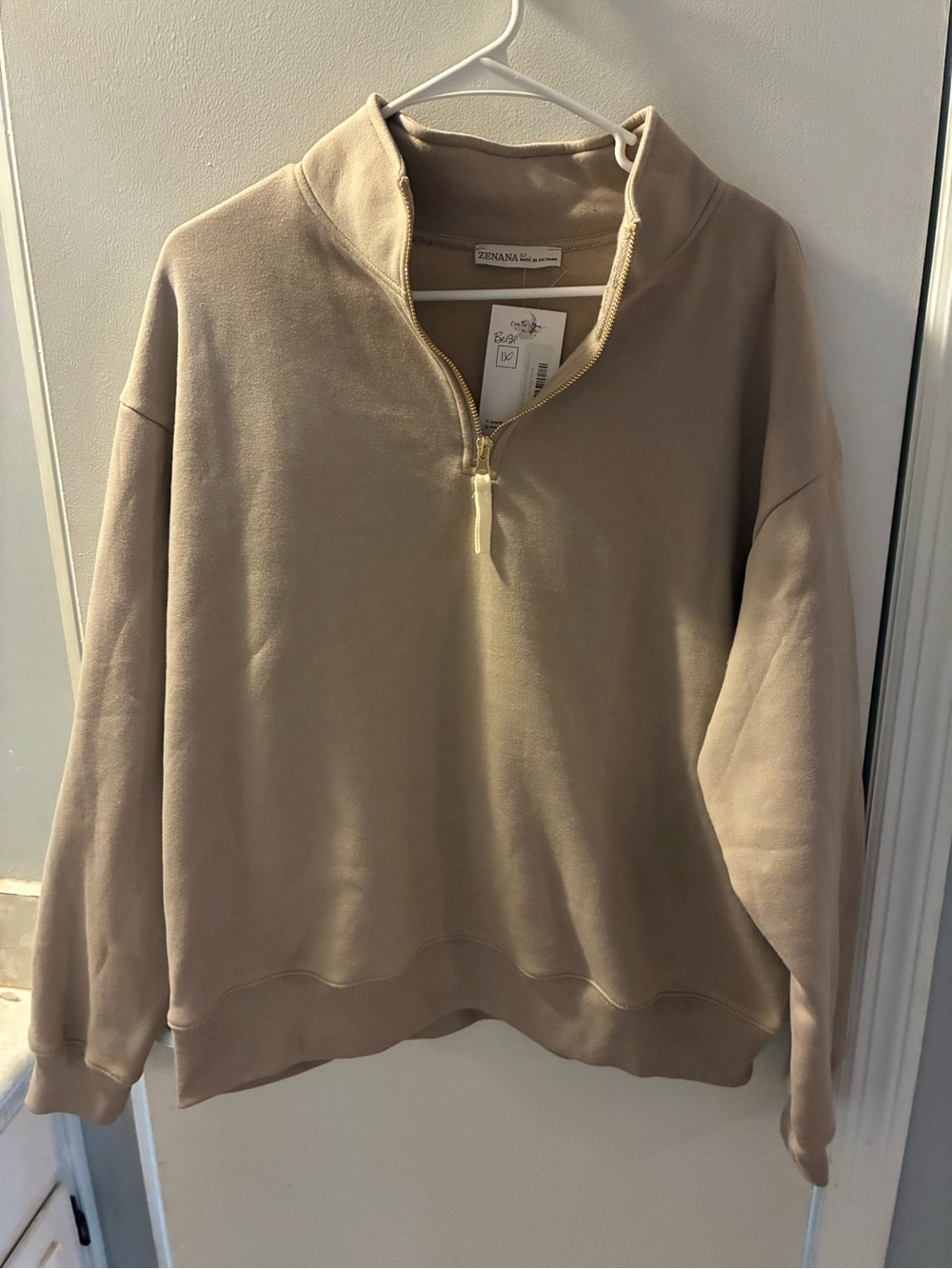 Zenana Outfitters Half-Zip Pullover Sweater - Taupe